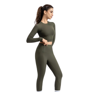 Conjunto Deportivo para Mujer, Top Corto de Manga Larga, Leggings de Cintura Alta para Yoga, Ropa Deportiva, Ropa de Entrenamiento - Product Image 1