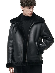 Chaqueta de Cuero Negra Estilo Aviador para Hombre - Product Image 1
