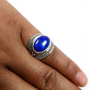 925 Sterling <b>Silver</b> Classic Wedding <b>Ring</b> With Oval Cut Lapis Lazuli Cabochon <b>Statement</b> <b>Ring</b> Wholesale Factory Price Boho Jewelry - Product Image 2