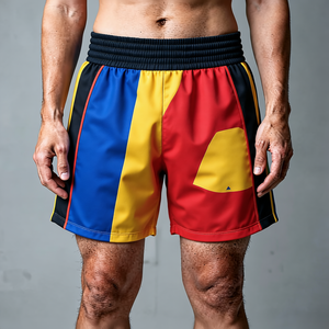Shorts de boxe bordeaux pour hommes avec broderie Phénix doré, taille élastique, en polyester confortable pour l'entraînement - Product Image 5