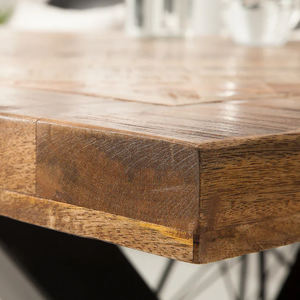 Nouvelle table à manger rectangulaire en bois de manguier massif de style européen avec pieds en métal pliants en X, moderne pour la maison, la cuisine, le bureau, le restaurant - Product Image 5