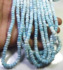 Perles de pierre précieuse Larimar bleu naturel, facettées en rondelle, 6 mm, brin de 8 pouces, perçage central, pour la fabrication de bijoux DIY - Product Image 5