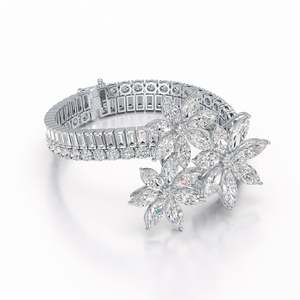 Bracelet tennis pour femme en argent 925 avec diamants de laboratoire, taille marquise et baguette, DEF VVS VS, 25 grammes, 43 carats au total, plaqué or, design personnalisé - Product Image 5