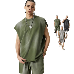 Ensemble short et t-shirt homme en jersey 100% coton, effet délavé, manches courtes, personnalisable avec logo, qualité supérieure. - Product Image 1