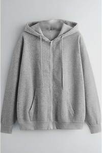 Sudadera con capucha gris para mujer, de invierno, estampada, de punto, con cremallera frontal y bolsillo. - Product Image 2