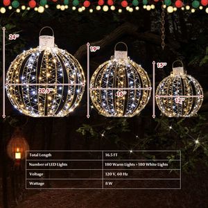 Paquete de 3 Bolas de Luz LED Doradas de Hierro para Decoraciones Navideñas con Abrazaderas de Cable y 6 Estacas para Bodas - Product Image 3