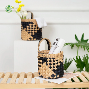 Ensemble de 2 paniers en jacinthe d'eau noire à carreaux, faits à la main, paniers de rangement, vente en gros, écologiques, fabriqués au Vietnam - Product Image 4