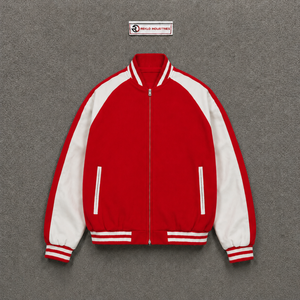 Nouvelle veste universitaire rouge légère, décontractée, avec fermeture éclair sur le devant, en polaire, coupe régulière et décontractée, style streetwear, qualité premium. - Product Image 5