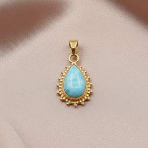 Natural Blue Larimar Teardrop Pendant 925 Sterling <b>Silver</b> Handmade Jewelry Rose Gold & Yellow Gold Plated Gift for Women Unisex - Product Image 3
