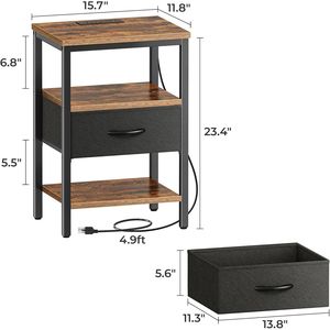Adjustable Fabric <b>Drawer</b> Bed <b>Side</b> <b>Table</b> Nightstand with Charging Station Night Stand Furniture for Bedroom - Product Image 3