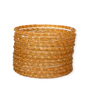 Luxury Glossy Peach Finish Designer Trendy Raindrop Glass Kashmiri <b>Bangles</b> <b>Set</b> for Wedding and Daily Wear at Wholesale Price - Product Image 1