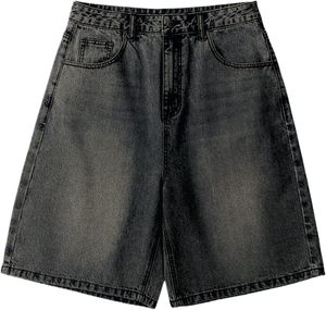 Pantalones Cortos de Mezclilla para Hombre, Cintura Alta, Lavado Oscuro, Pierna Recta, Estilo Casual de Verano, 100% Algodón Tejido, Bolsillos, Tinte Liso - Product Image 1