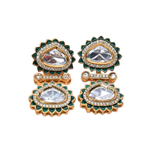 Dernier arrivage Meilleure qualité Blanc Vert Polki Pierre Agrémentée Quartz Vert Centré Or-ton Polki Boucle d'oreille de l'Inde - Product Image 1