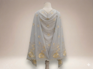 Tissu en voile de coton blanc de qualité supérieure, broderie florale dorée, strass, respirant, été, traditionnel africain et moyen-oriental - Product Image 4