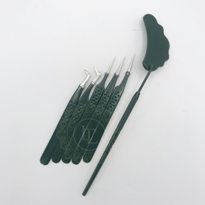 Pince à épiler d'extension de cils de marque privée en acier inoxydable de vente chaude revêtement en poudre verte avec produit durable à pointe argentée - Product Image 6