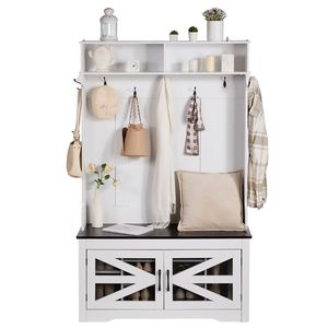 42 \ "rộng hội trường cây lối vào băng ghế dự bị LED Áo giá giày lưu trữ có thể điều chỉnh Kệ 7 móc treo cho phòng bùn lối vào phòng ngủ - Product Image 1