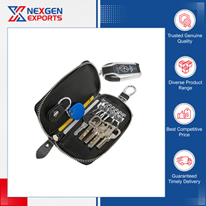 Huge Selling Excellent Quality Handmade PU <b>Leather</b> Keychain Holder Metal Hook and <b>Keyring</b> Zipper Bag from India Origin - Product Image 2