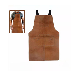 Cowhide Split <b>Leather</b> <b>Work</b> Shop Apron With <b>Tool</b> Pockets Heat and Flame Resistant Welding Apron Heavy Duty Firefighting Welders - Product Image 1