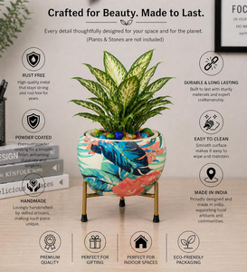 Pot de fleurs en métal Meenakari Pitalnagi fait à la main, récipient décoratif traditionnel pour plantes d'intérieur et d'extérieur, maison et jardin - Product Image 4