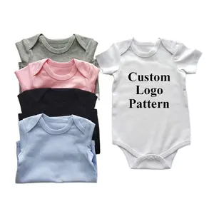 Custom logo pattern new born baby clothing high quality 100% cotton infant toddlers rompers summer jumpsuit for little babies