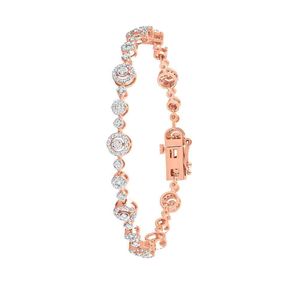 Pulsera de Diamantes en Oro Rosa para Mujer, 1.43 Ct, Corte Redondo, Engaste Circular, Estilo Clásico de Cadena - Product Image 6