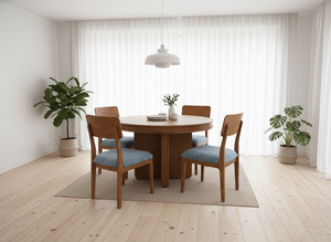 Juego de Mesa de Centro Redonda Moderna con 4 Sillas, Madera de Fresno Maciza y Chapa de MDF, Duradera y Fácil de Limpiar - Product Image 6