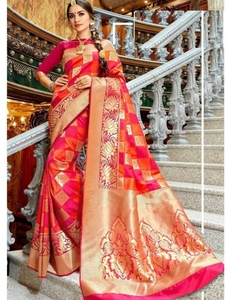 KV <b>Red</b> Zari Art Silk Border <b>Saree</b> With Unstitched Blouse - Product Image 4