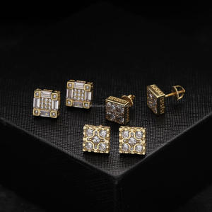 Luxury Moissanite <b>Diamond</b> <b>Square</b> Stud <b>Earrings</b> 925 Sterling Silver Geometric Design Jewelry For Retailers - Product Image 1