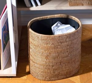 Eco Friendly Handmade Rattan Waste Bin For Luxury Hotel Resort And Villa Decorative Dustbin Basket Organizer - Product Image 5