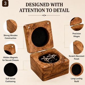 Boîte à bijoux en bois massif de qualité supérieure AL-FALAH CRAFT pour boutons de manchette, bagues, broches et colliers |   Boîte de rangement en bois naturel faite à la main - Product Image 4