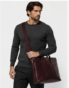 Porte-documents pour ordinateur portable en cuir véritable de qualité supérieure, grand format, style vintage, pour hommes, motif alligator, sac de messager professionnel, sac de travail, sac de voyage - Product Image 3