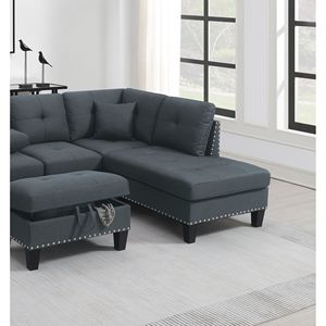 Set Divano Sezionale 3 Pezzi in Tessuto Lino Color Carbone per Soggiorno, Include Divano LAF, Chaise Longue RAF, Pouf Contenitore e Portabicchieri - Product Image 3