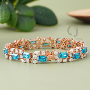 Pulsera de tenis de oro rosa de 14K con diamante de laboratorio de corte marquesa de 1.21 ct, topacio azul CZ, ética, llamativa y colorida, en tono oro amarillo - Product Image 3