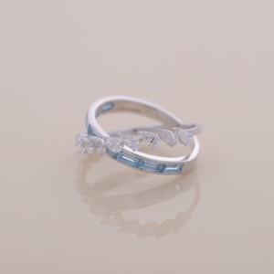 IGI Certified Pear Diamond and Blue Baguette Wrap Crossover <b>Ring</b> In 9K White / Rose & Yellow Gold - Product Image 1