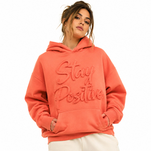 Women Baggy Distressed Embroidery Hoodie 100% Polyester Fleece Oversize Pullover Heavy <b>Weight</b> 430GSM Winter Warm Hoodies Ladies - Product Image 1
