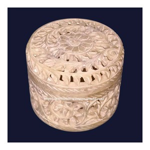 High Quality Premium Design Best Handmade Quality Soapstone Carving <b>Box</b> With Round Shape Use <b>For</b> Jewelry Storage <b>Box</b> Gift Item - Product Image 3