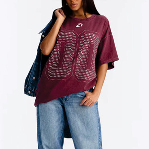 Camisetas Gráficas con Pedrería para Mujer, de Algodón, Estilo Urbano, Ajuste Holgado, Jersey de Fútbol Personalizado, Camiseta Casual, Ropa al por Mayor, Estilo Y2K, Deportes, USA - Product Image 6