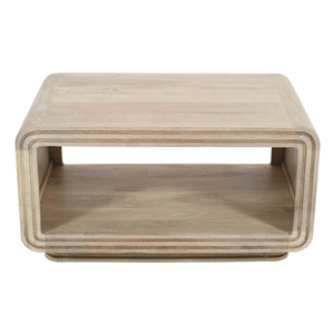 Table basse moderne en bois de manguier massif, design courbé artisanal, finition lisse blanchie à la chaux, pour salon, bureau ou centre de séjour. - Product Image 2