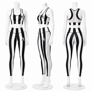 Women's Black White Striped Leggings Set Sports <b>Bra</b> Yoga Workout Activewear Fitness Clothing Custom Private Label OEM ODM - Product Image 5