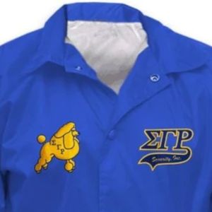 Veste Sigma Gamma Rho Crossing Line Bleu Royal et Or pour Femme, Fermeture Éclair Intégrale, Design Personnalisé avec Lettres, Style Universitaire Décontracté - Product Image 4