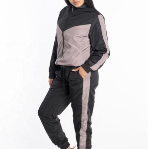 Women Color Blocking Hooded <b>Tracksuit</b> Full Sleeve Drawstring Closure Side Pockets Sporty Style Autumn Wear - Product Image 1