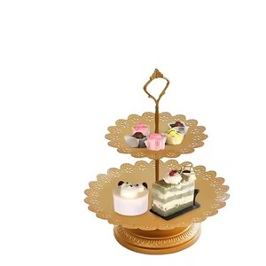 Soporte de Pastel de Metal Clásico de 2 Niveles, Exhibidor de Postres, Soporte para Cupcakes, Decoración de Mesa para Celebraciones - Product Image 1