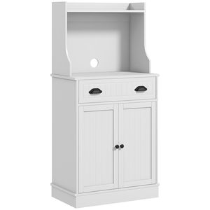 Meuble de cuisine blanc pour micro-ondes avec armoire de rangement, étagère réglable et tiroir - Product Image 1