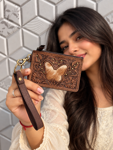 Nuevo Monedero de Cuero Genuino para Tarjetas ATM, Elegante Cartera Tipo Clutch con Diseño Floral Grabado a Mano, Monedero Corto para Mujer - Product Image 1