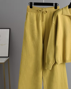 Women's Winter Casual Solid Long Sleeve Sweater & Straight Leg Pants Suit Set Fleece Fabric Polyester/Cotton - Product Image 3