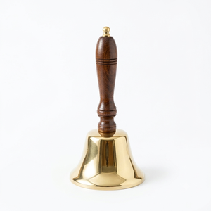 Cloche de prière artisanale en laiton avec poignée en bois foncé, cloche traditionnelle pour temple hindou, pour la prière quotidienne - Product Image 1