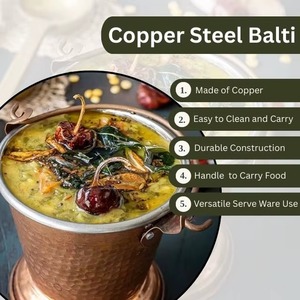 <b>Copper</b> Hammered Balti Pot Kadhai With Handle Antique Finish Durable Kitchenware <b>Copper</b> Ice Bucket With Stainless Steel Interior - Product Image 2