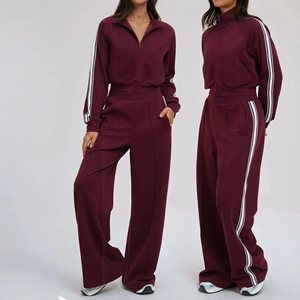 Conjunto deportivo OEM de dos piezas: top corto con cremallera y pantalones jogger, conjunto de gimnasio de dos piezas, chándal deportivo de pierna ancha. - Product Image 3