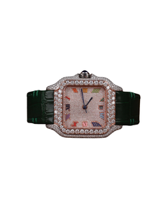 Reloj de Diamantes Moissanite con Correa de Oro Blanco y Esfera Blanca con Números Romanos para Exportación, Reloj de Diamantes Estilo Hip Hop, Regalo para Hombre - Product Image 1