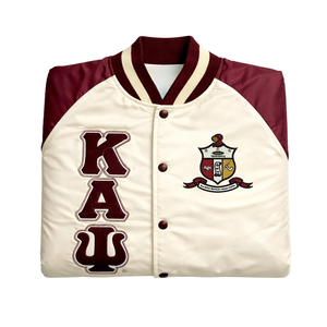 Chaqueta Bomber Krimson y Kream de Kappa Alpha Psi, Estilo Universitario de Fraternidad Griega, Prenda Exterior Premium - Product Image 6